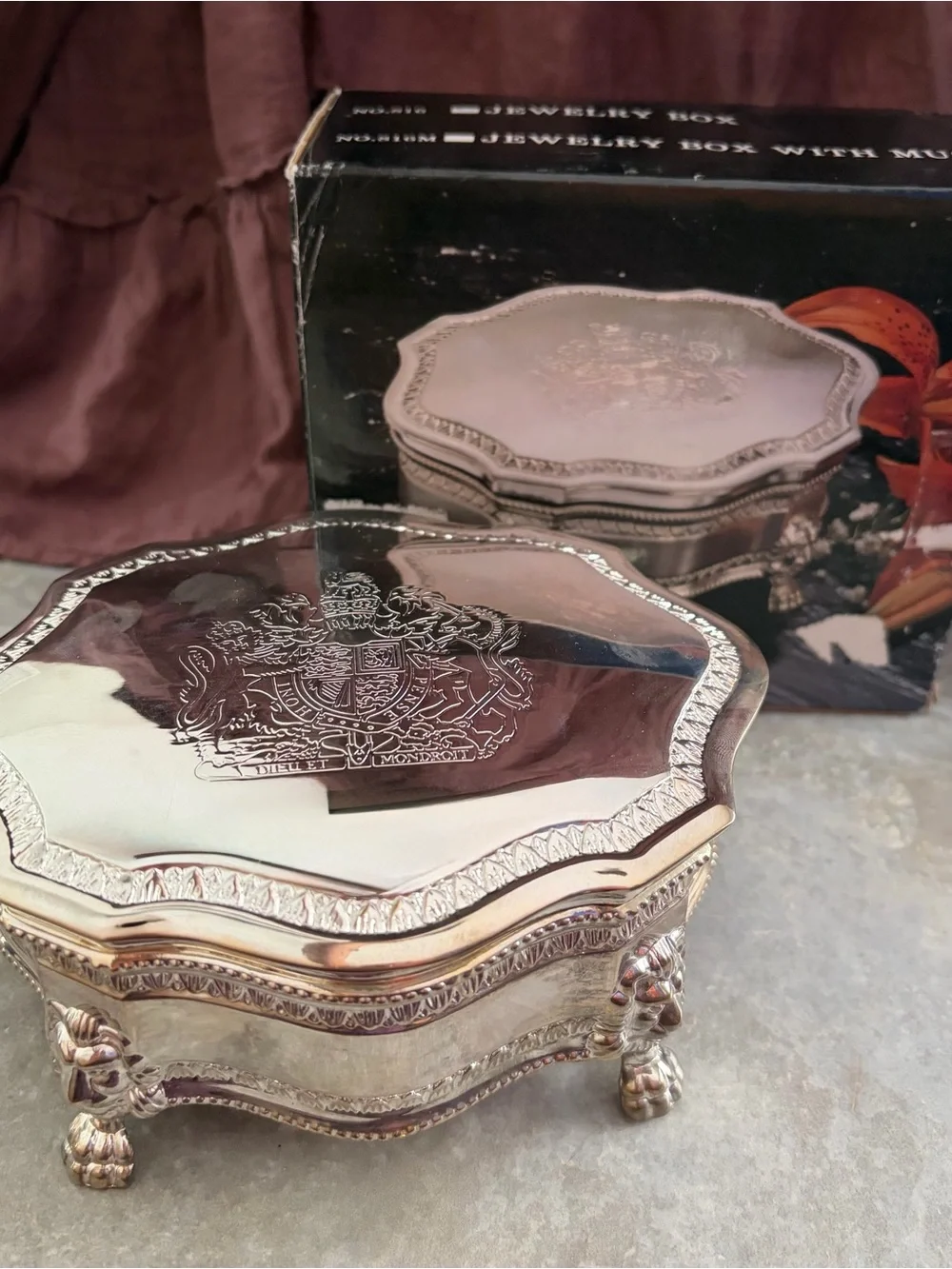 Vintage International Silver Co. Footed Jewelry Box